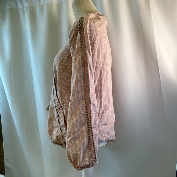 Promesa Deep VNeck Striped Peasant Boho Blouse Size Large - Picture 4 of 11